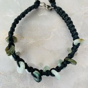 Green Jade Discs Braided Black Cord Bracelet